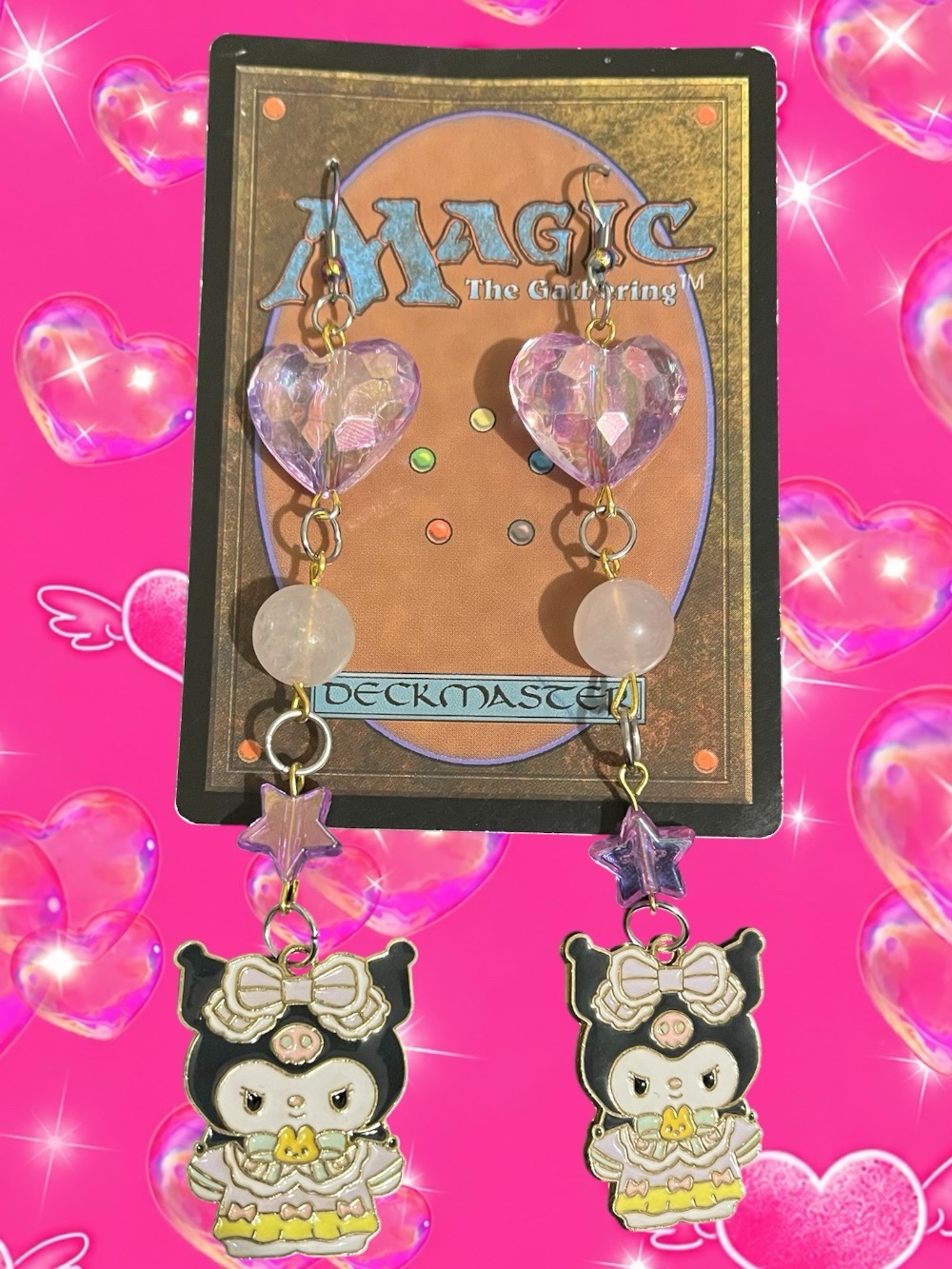 Sanrio Kuromi Heart Dangle Earrings - Pink